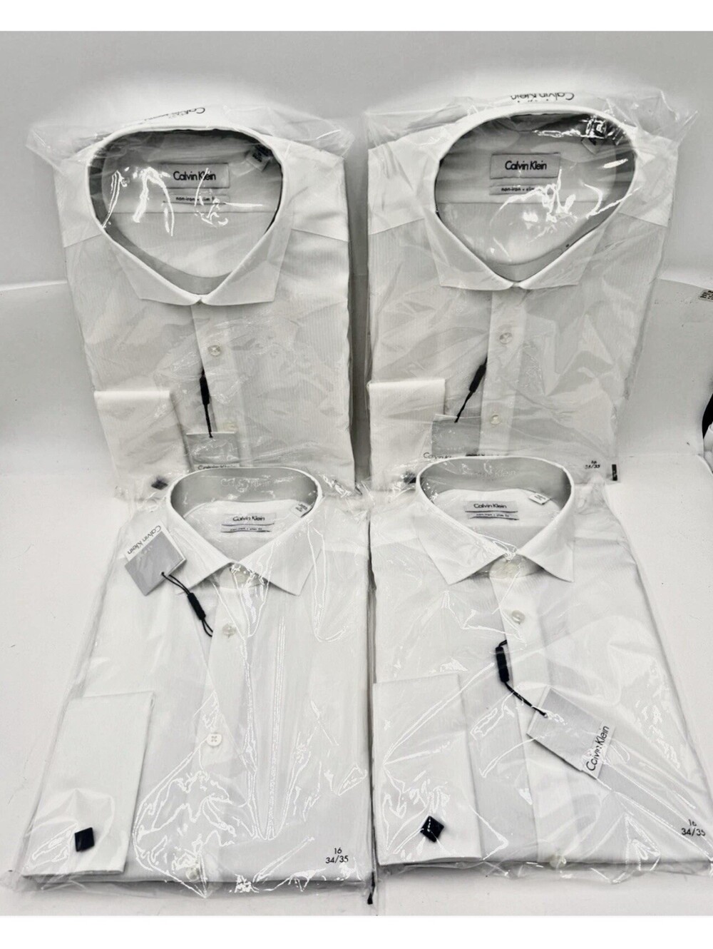 Lot of 4 Calvin Klein French Cuff Men's Dress Shirts 16 34/35 White Slim Fit